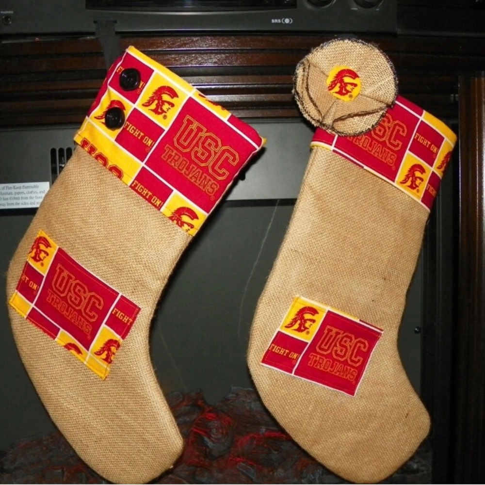 USC Trojans  Christmas Stocking Set with a Pocket for a Gift Card. Couples Gift